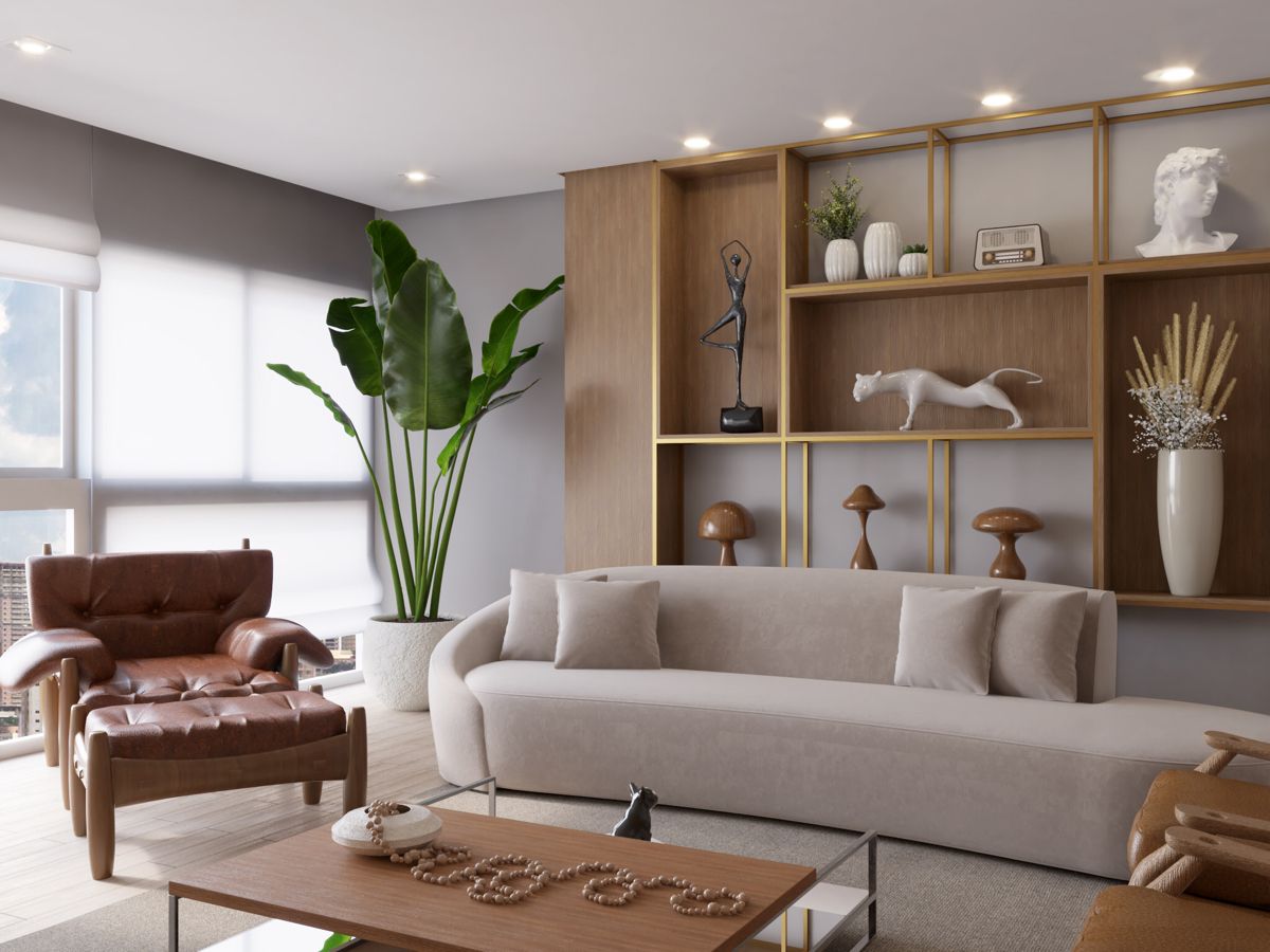 Render de sala de estar moderna